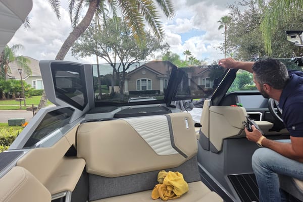 Yacht with tinted windows for privacy on Tampa Bay